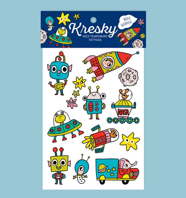 Kresky, dočasné tetovačky - vesmírne