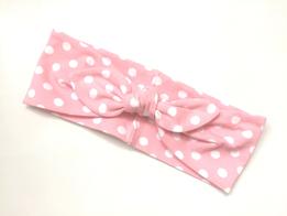 Úpletová čelenka - bledoružová bodkovaná thumb