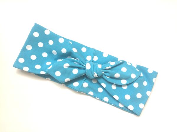 Úpletová čelenka - tyrkysová bodkovaná