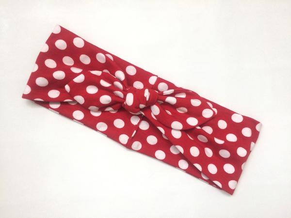 Úpletová čelenka - červená bodkovaná