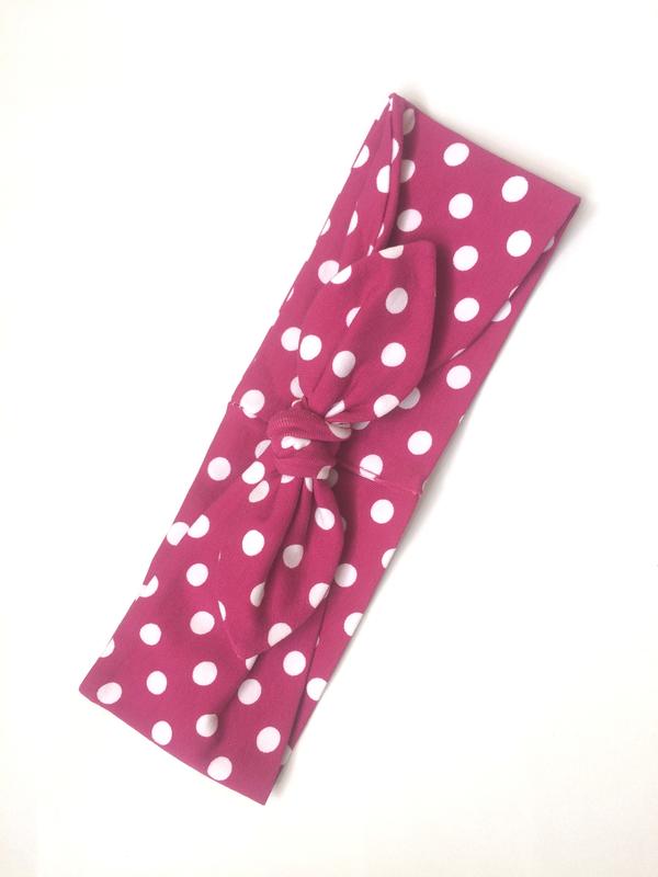 Úpletová čelenka - ružová bodkovaná