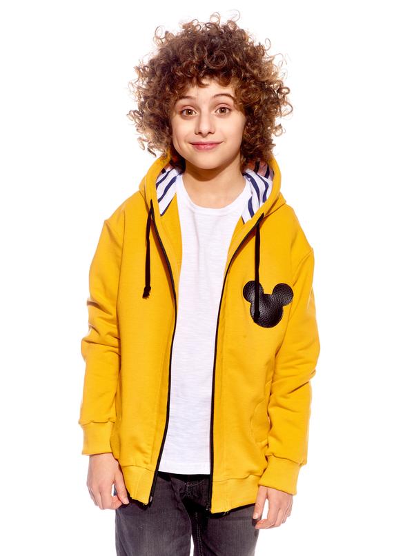 Pískacia mikina detská - horčicová s Mickey Mouse
