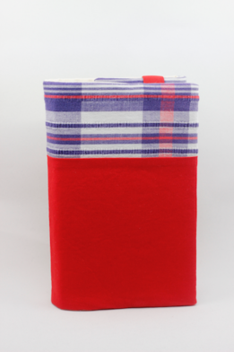 Obal na knihu otvárací - červený s modrobielym pásom thumb