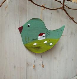 Drevená závesná dekorácia - vtáčik thumb