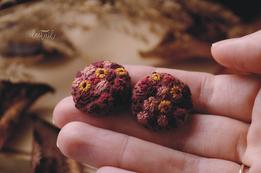 Vyšívané náušnice -  burgundy záhradky (23 mm) thumb