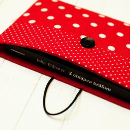 Obal na knihu L - červený s bielymi bodkami thumb