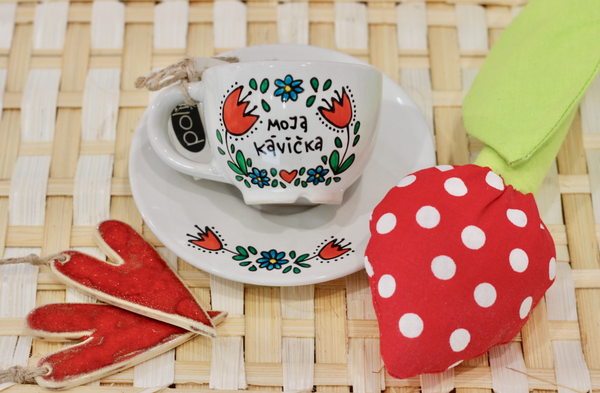 Šálka s podšálkou - Moja kávička (modré kvietky)