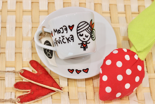 Porcelánová šálka s podšálkou - Moja kávička