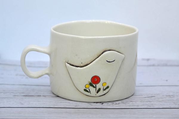 Keramická šálka väčšia Vtáčik 