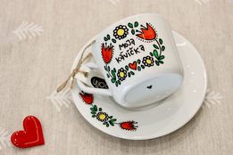Porcelánová šálka s podšálkou - Moja šálka kávy kvetinová