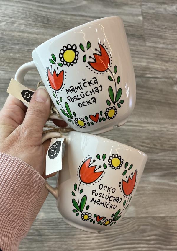 Dvojica hrnčekov - Ocko poslúchaj mamičku a Mamička poslúchaj ocko - kvetovaná verzia
