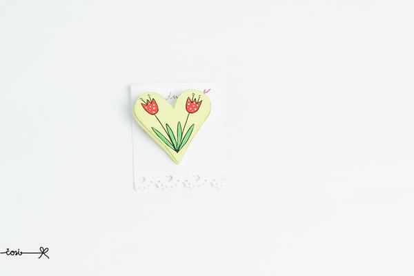 Brošňa srdce s tulipánmi žlté